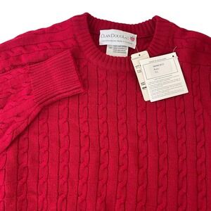 NEW Clan Douglas Scotland Womens Merino Wool Cable Knit Sweater Red Thin Knit XL